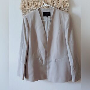 Lafayette 148 New York Open Blazer Jacket Collarless Zippered Pockets Gray 12